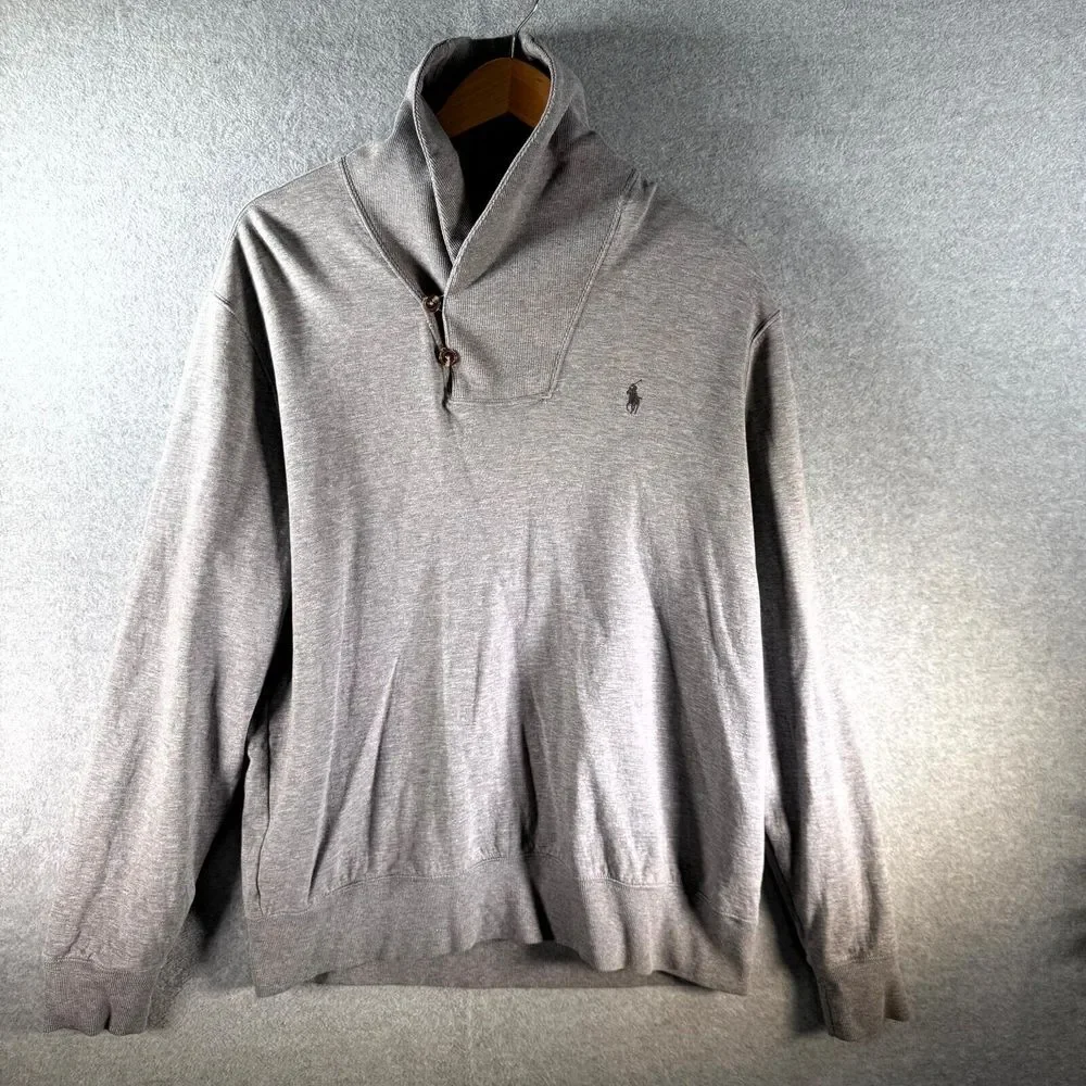 Polo Ralph Lauren Luxury Jersey Men's Large‎ Gray Heather Shawl-Collar Pullover